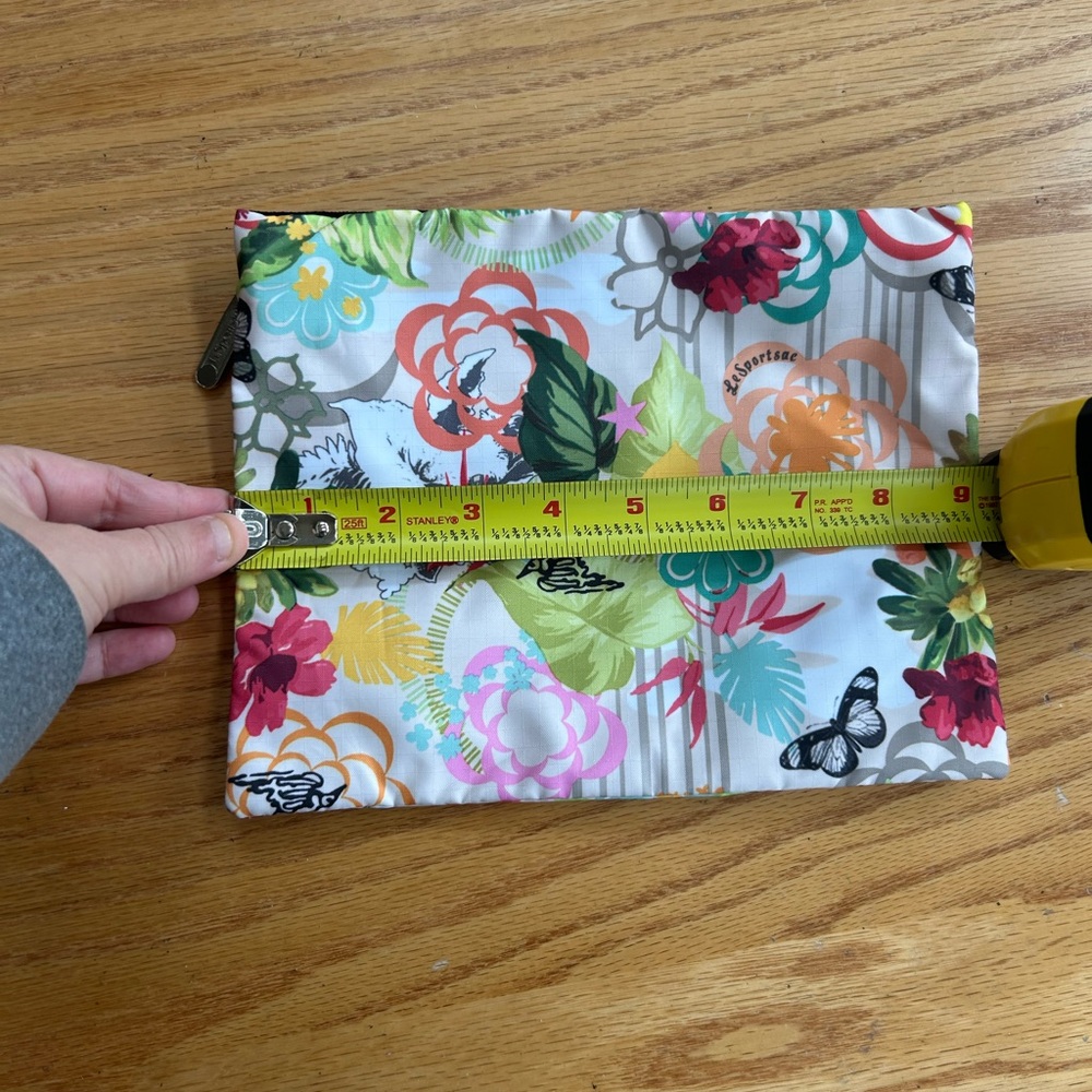 LeSportsac Tropical Floral Cosmetic Bag Pouch Butterfly Bird Print 9”x7” - Picture 5 of 6